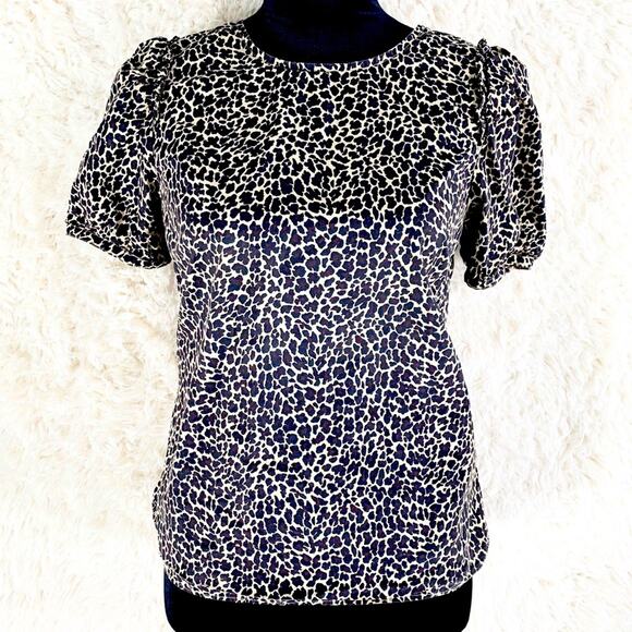 J. CREW Black & Tan Leopard Print Keyhole Back Top size Small - Picture 2 of 8